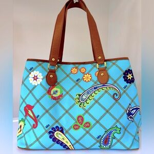 NEW Tote Bag With Turquoise Blue And Colorful Paisley  Design